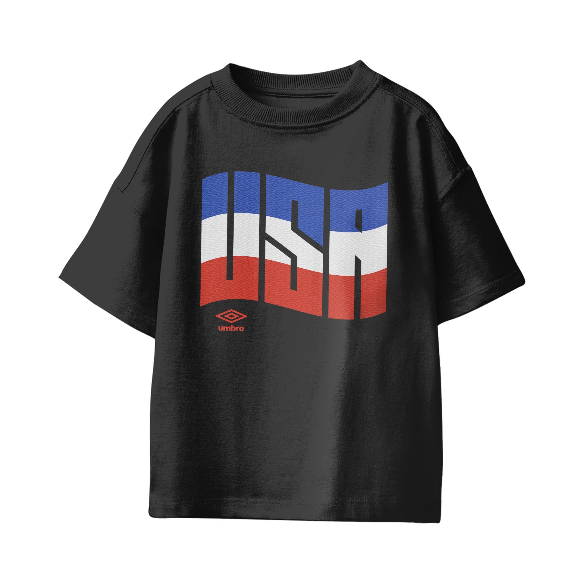 USA wavy graphic soccer black tees. Shop football team tee in soft cotton by Umbro.