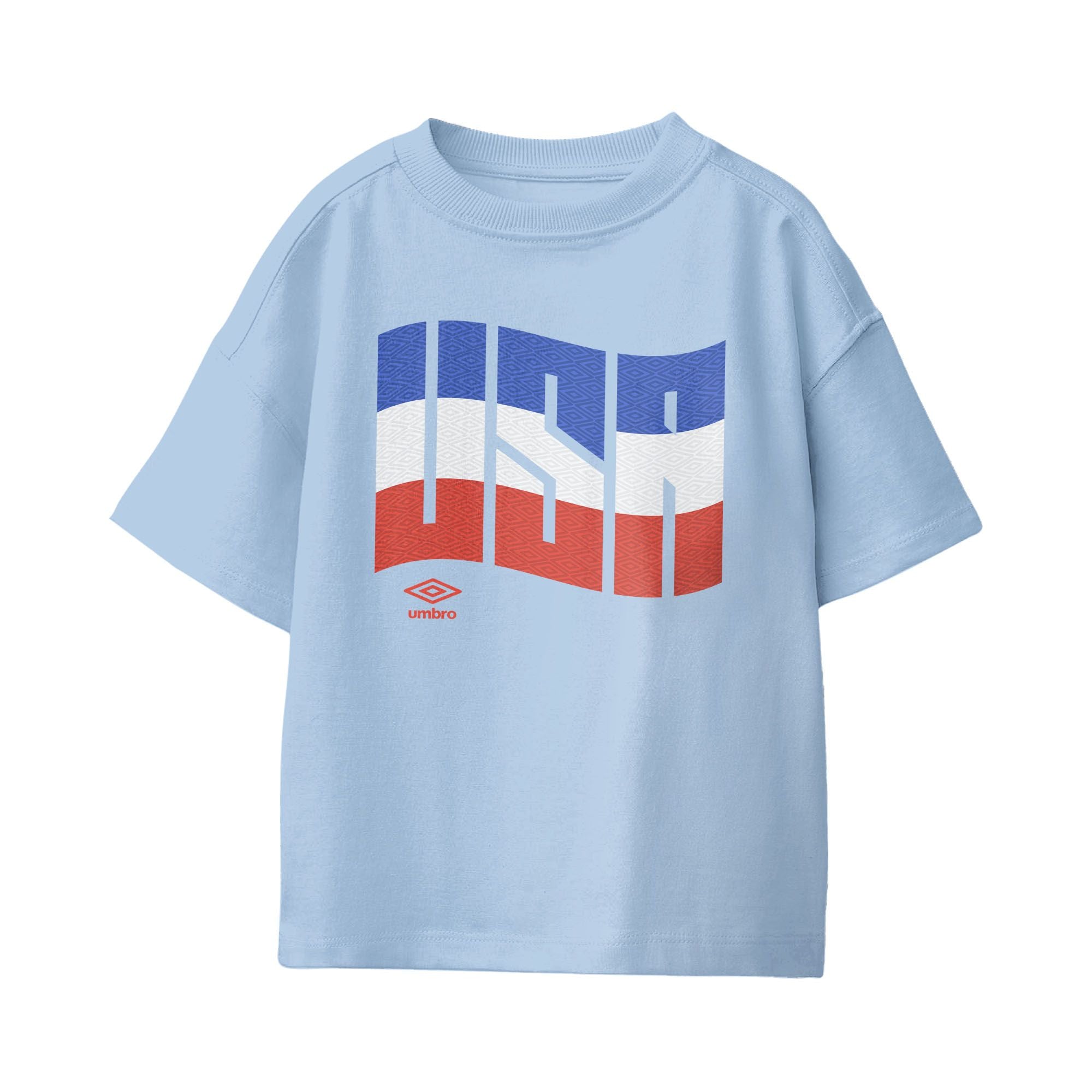USA wavy graphic soccer light blue tees. Shop football team tee in soft cotton by Umbro.