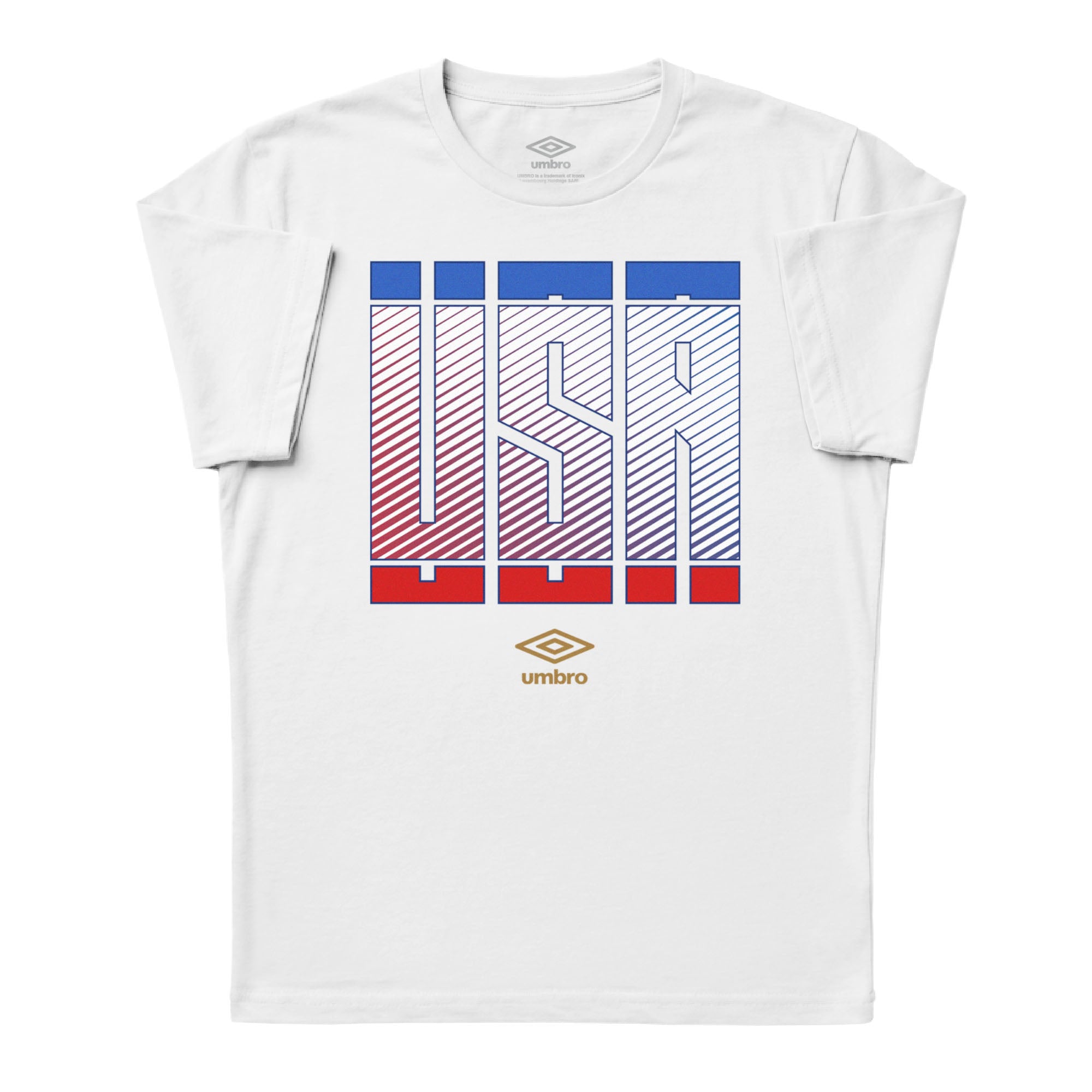 USA Stacked white soccer tee in 100% cotton with short sleeves and round neck - Shop men's graphic tees by Umbro.