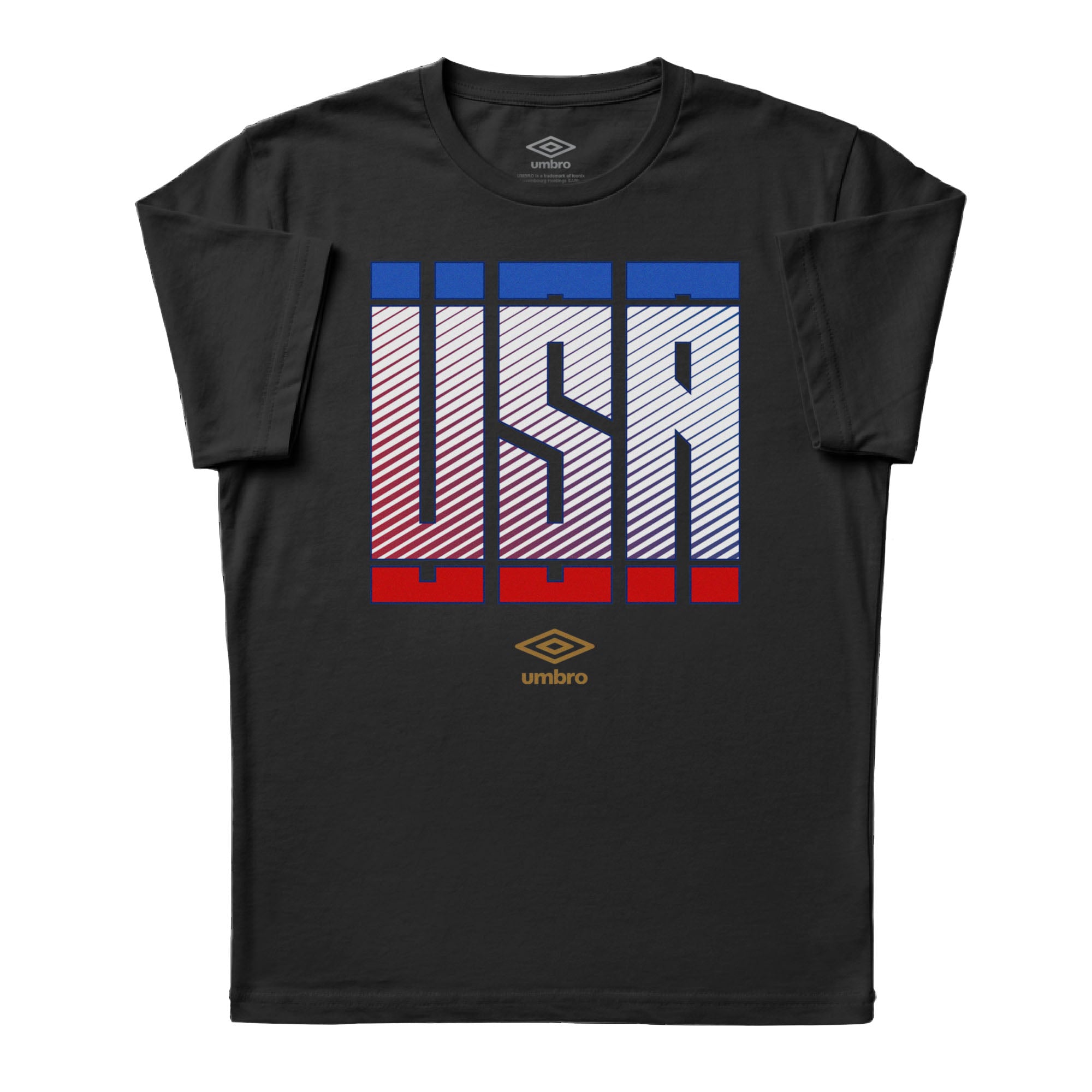 USA Stacked black soccer tee in 100% cotton with short sleeves and round neck - Shop men's graphic tees by Umbro.