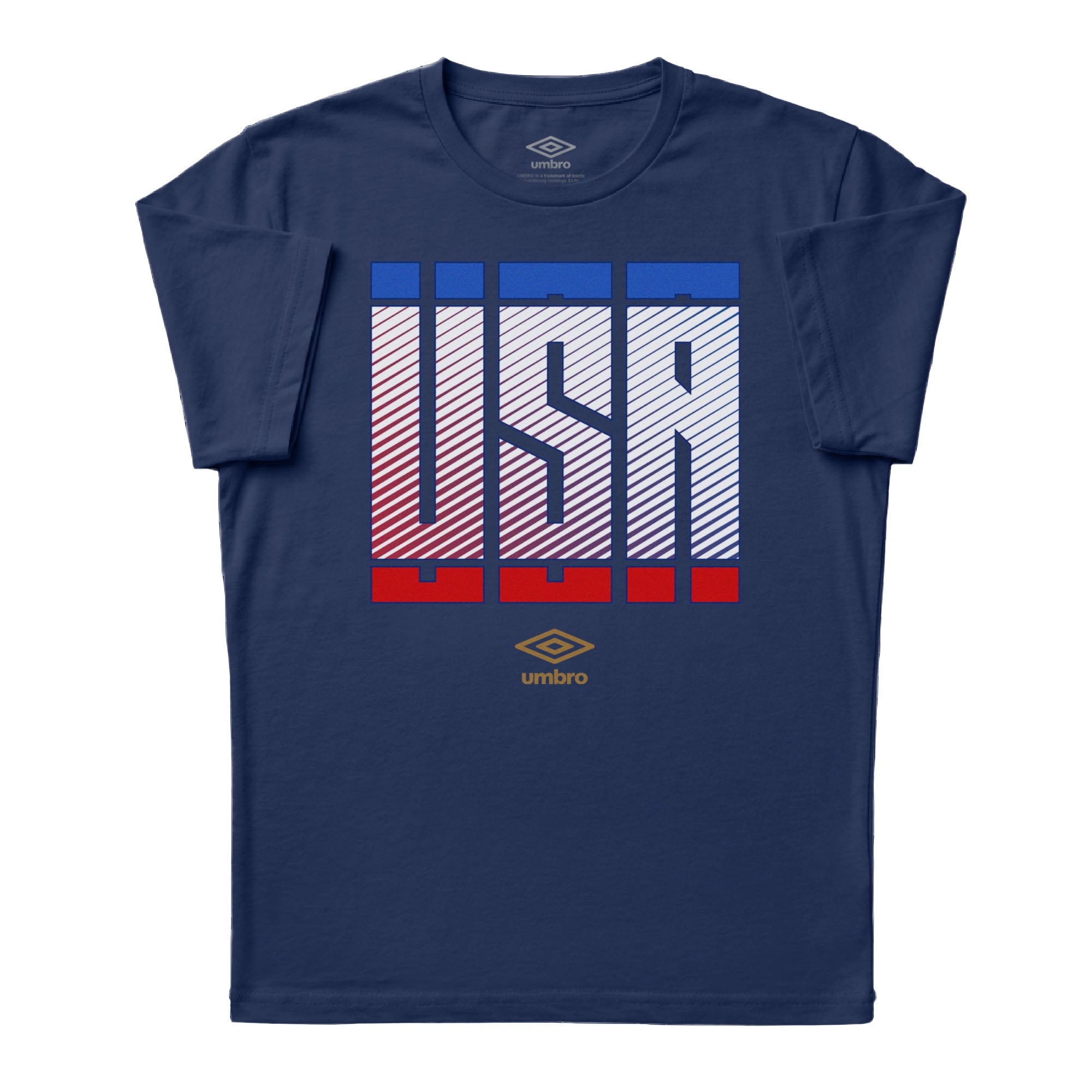 USA stacked graphic soccer navy blue T-shirt - Shop soft cotton unisex graphic soccer tees by Umbro.