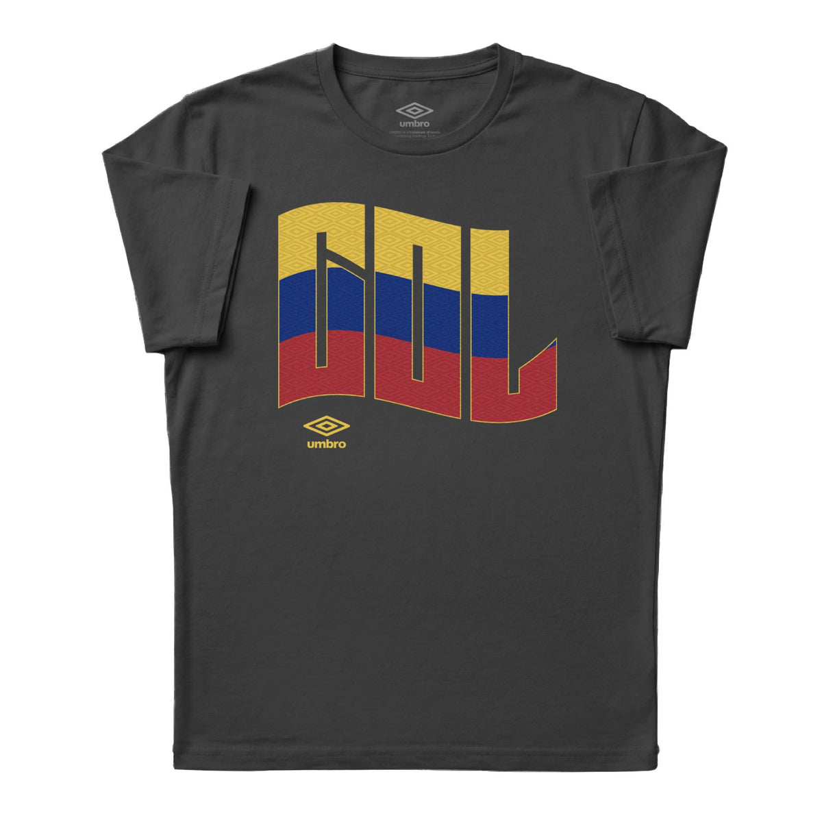 Colombia wavy graphic black soccer T-shirts / Shop football team tees in soft cotton by Umbro.