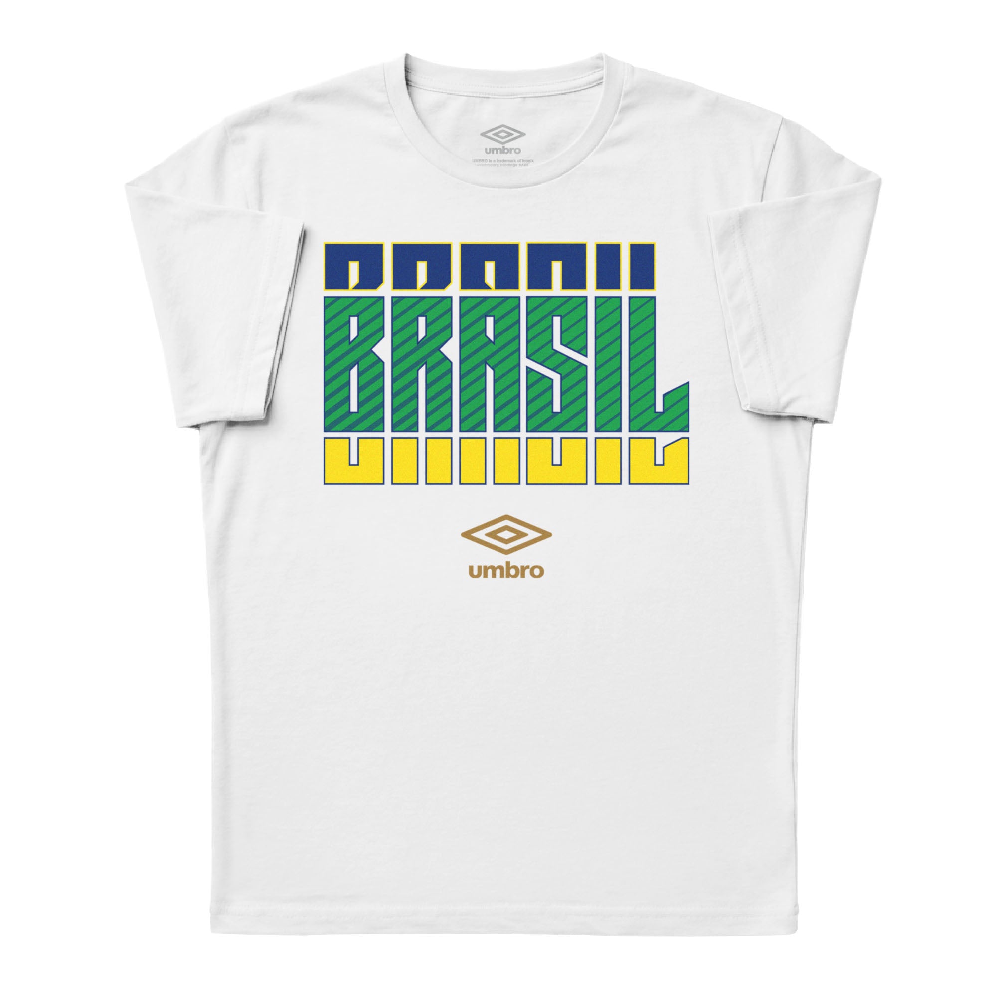 Brazil Stacked white soccer tee in 100% cotton with short sleeves and round neck - Shop men's graphic tee shirts by Umbro