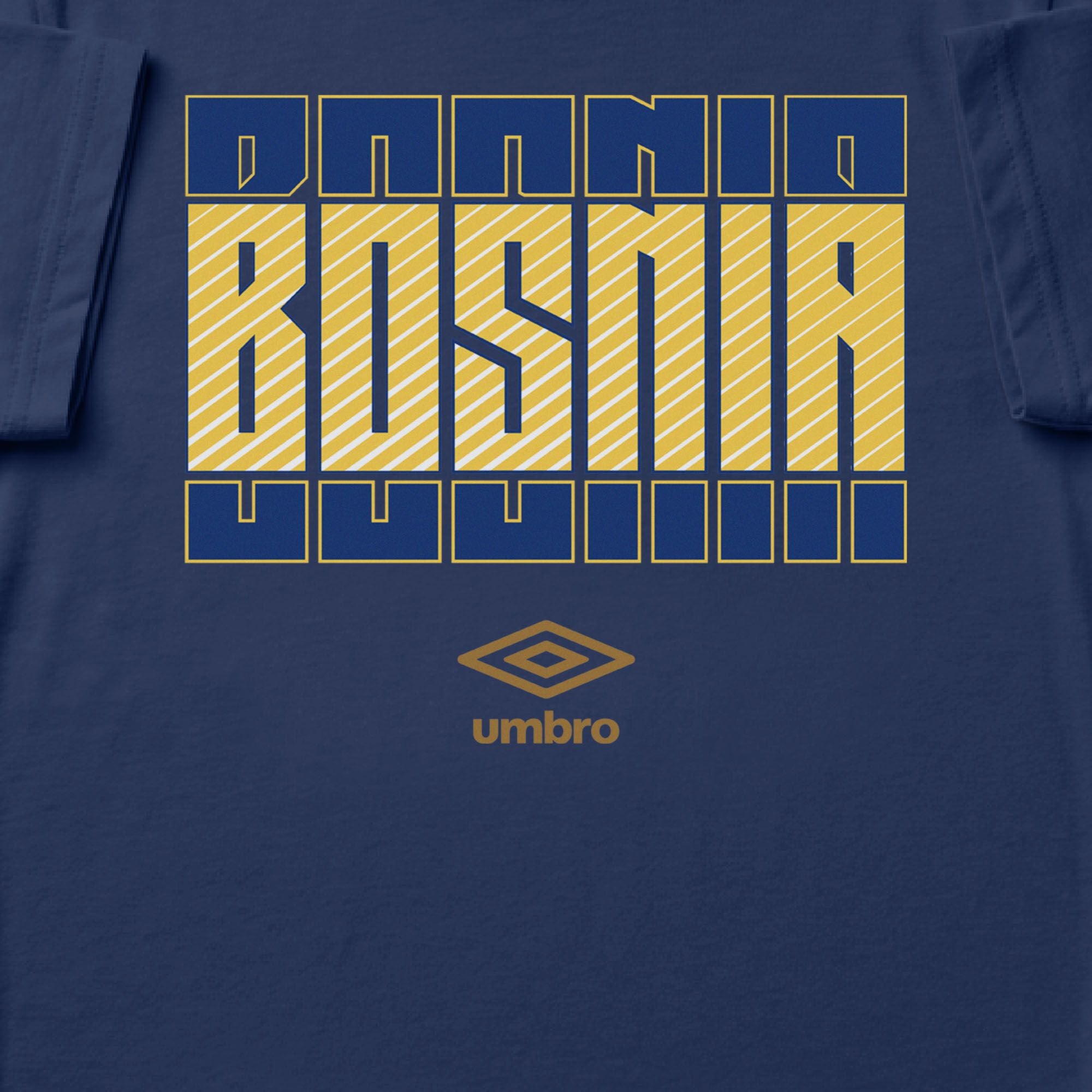 Bosnia stacked graphic navy soccer Tshirt. Shop football team tees in soft cotton by Umbro.