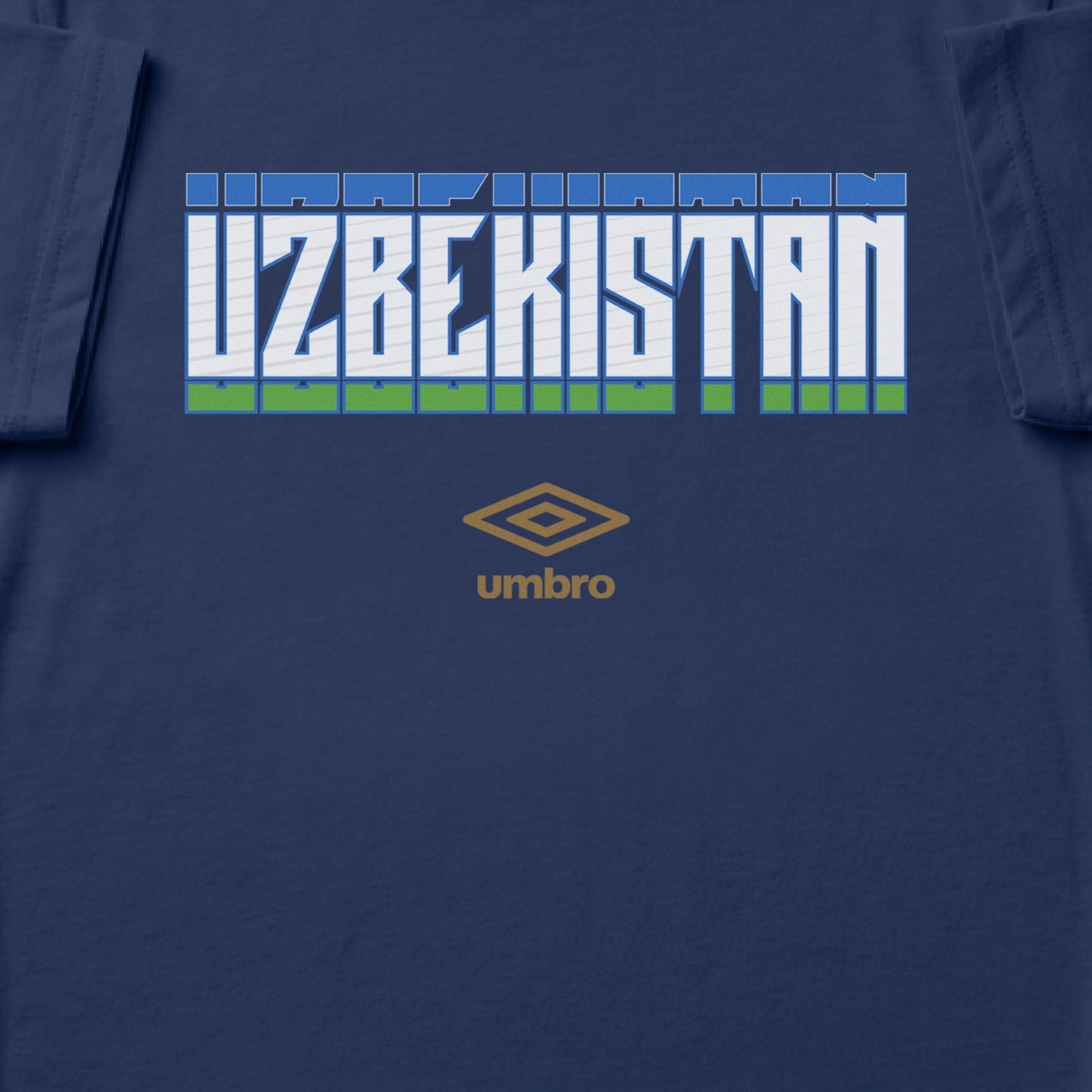 Uzbekistan stacked graphic navy Tshirt. Shop football team tees in soft cotton by Umbro.