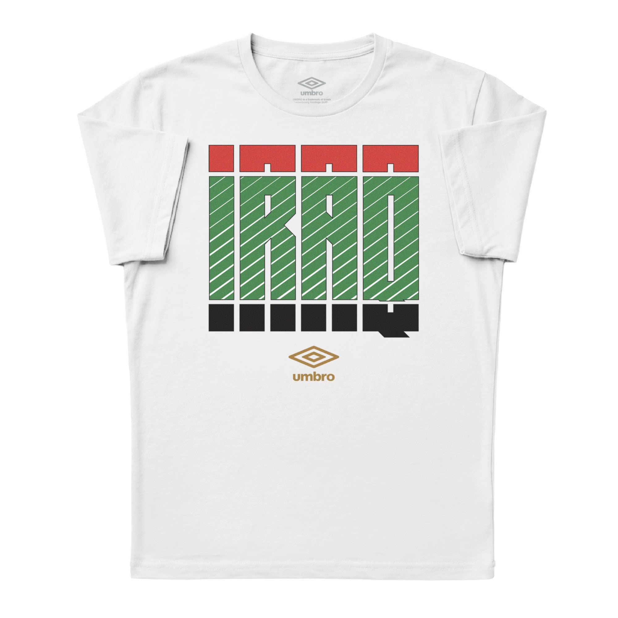 Iraq stacked graphic white soccer Tshirts. Shop football team tees in soft cotton by Umbro.