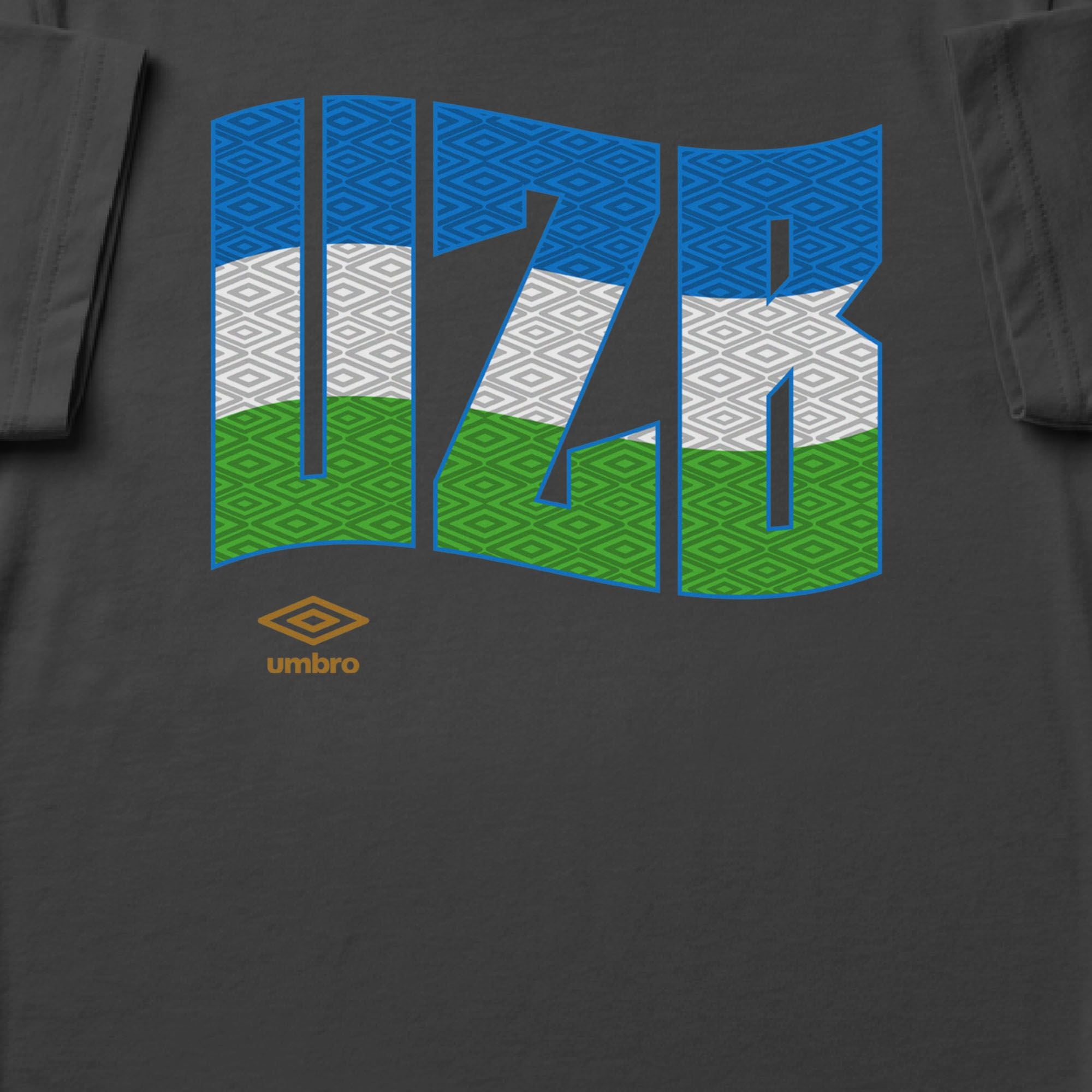 Uzbekistan wavy graphic black soccer T-shirts. Shop football team tees in soft cotton by Umbro.