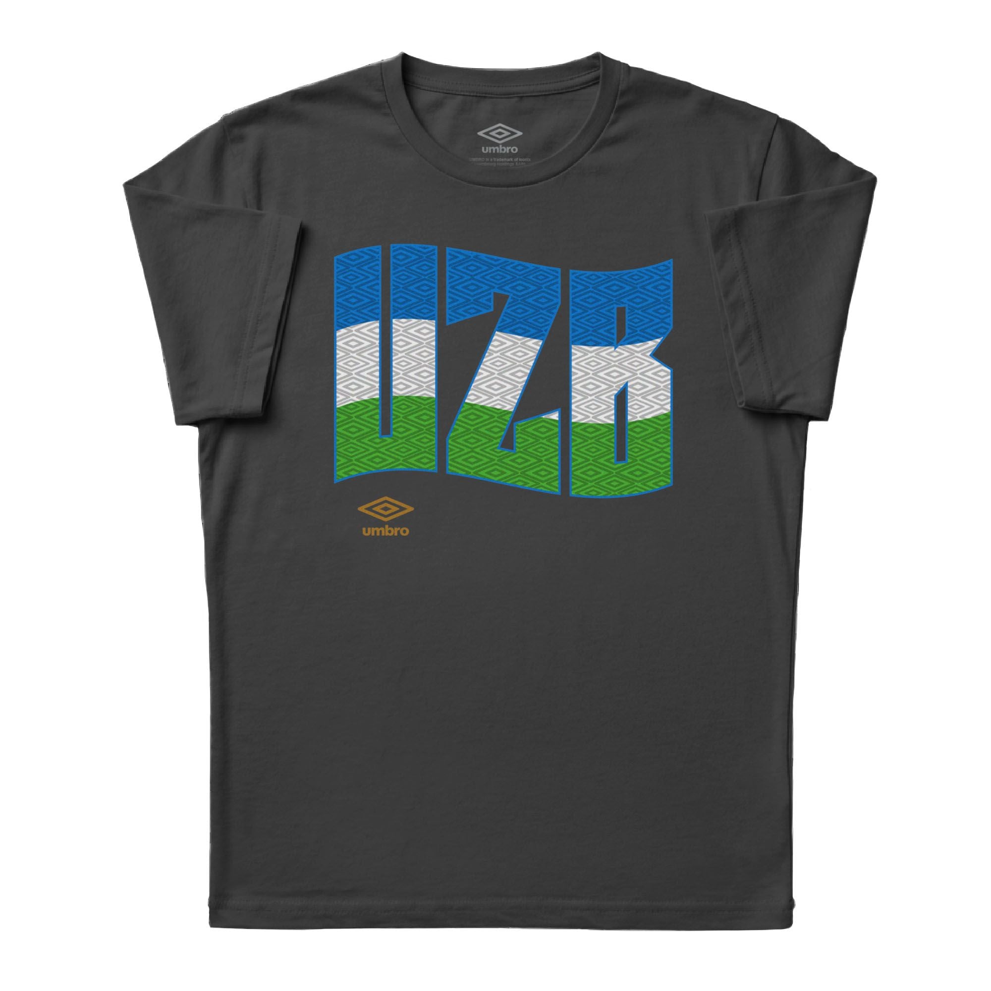 Uzbekistan wavy graphic black soccer tees. Shop football team t-shirts in soft cotton by Umbro.