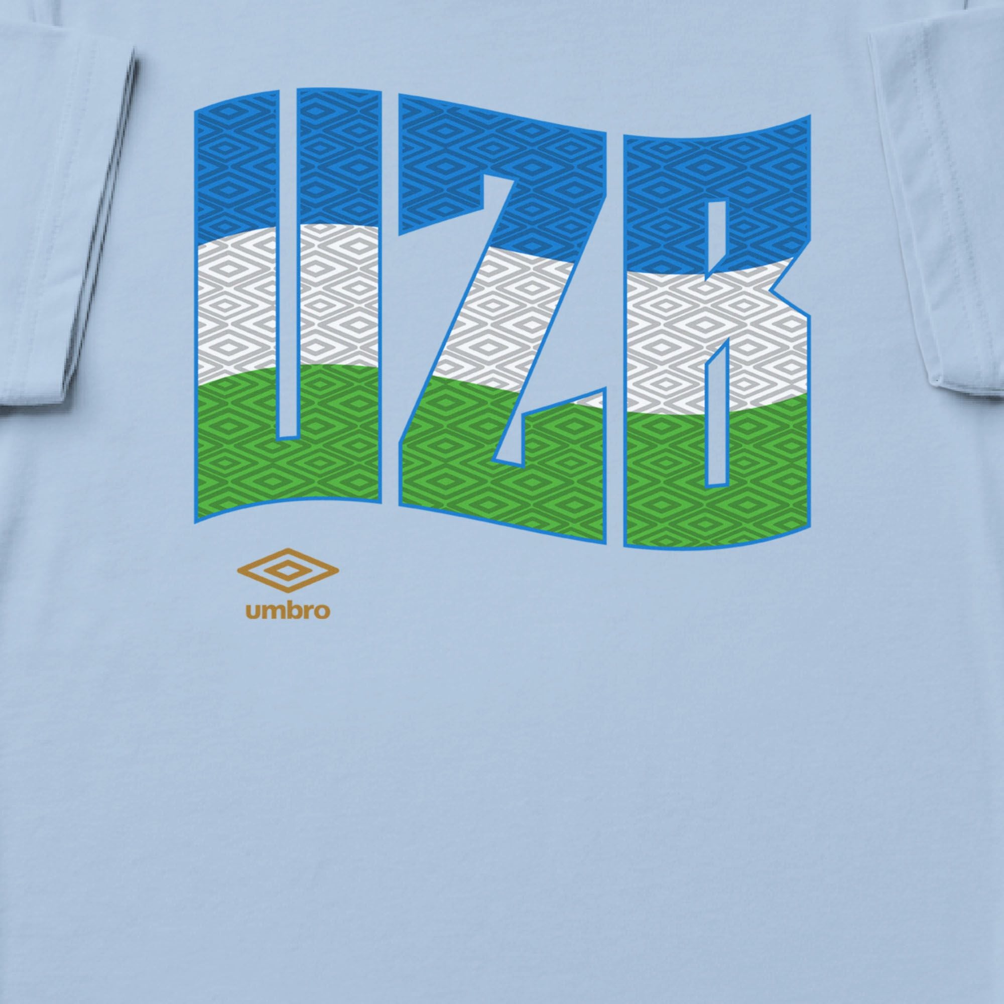 Uzbekistan wavy graphic light blue soccer T-shirts. Shop football team tees in soft cotton by Umbro.