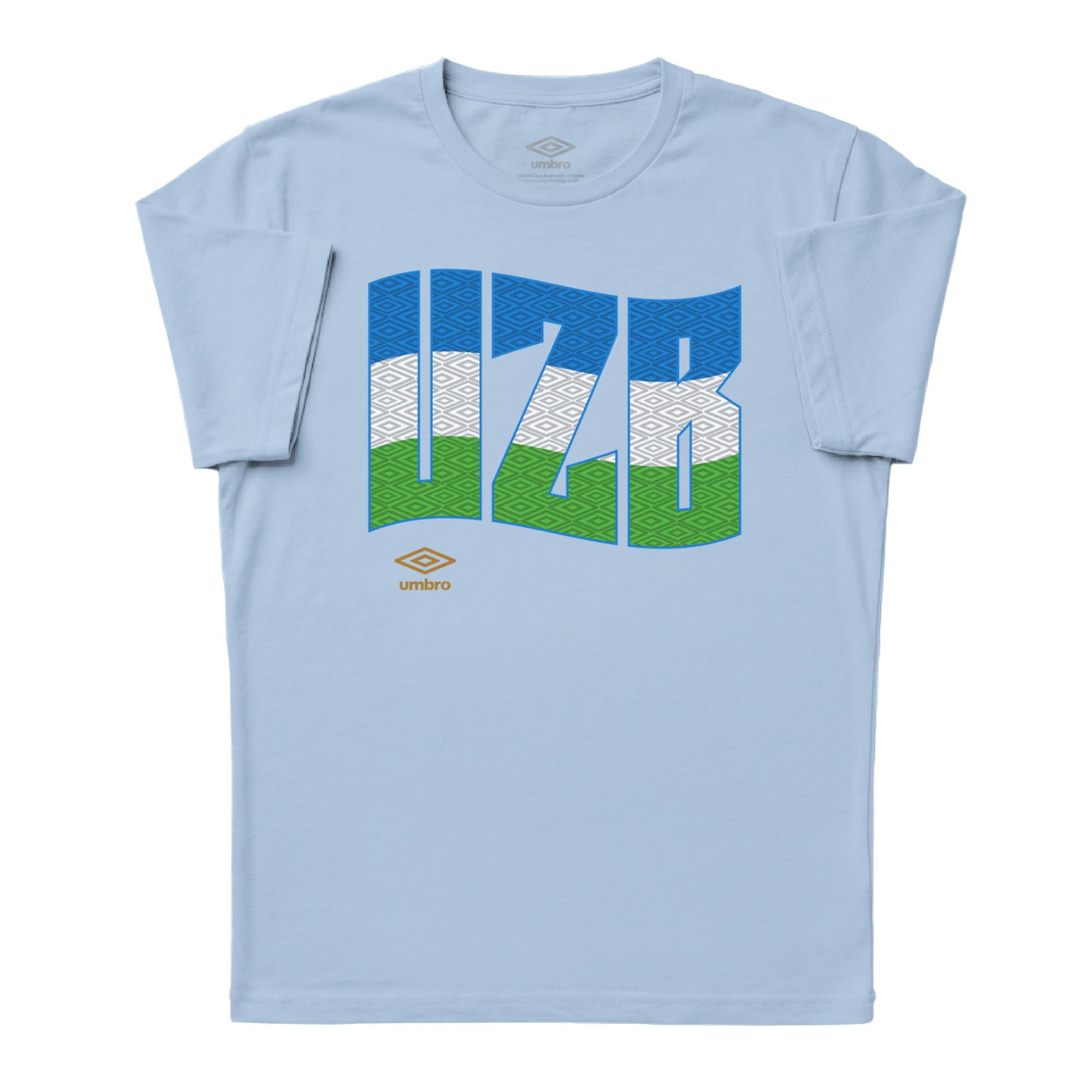 Uzbekistan wavy graphic light blue soccer tees. Shop football team T-shirts in soft cotton by Umbro.
