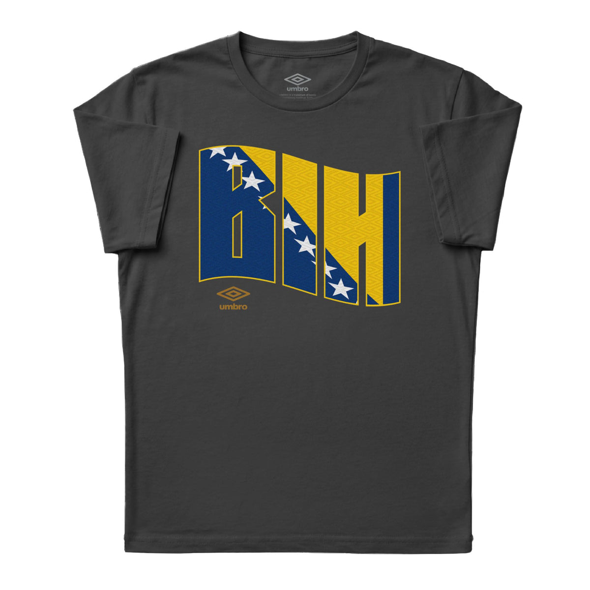Bosnia and Herzegovina wavy graphic black soccer tees. Shop football team t-shirts in soft cotton by Umbro.