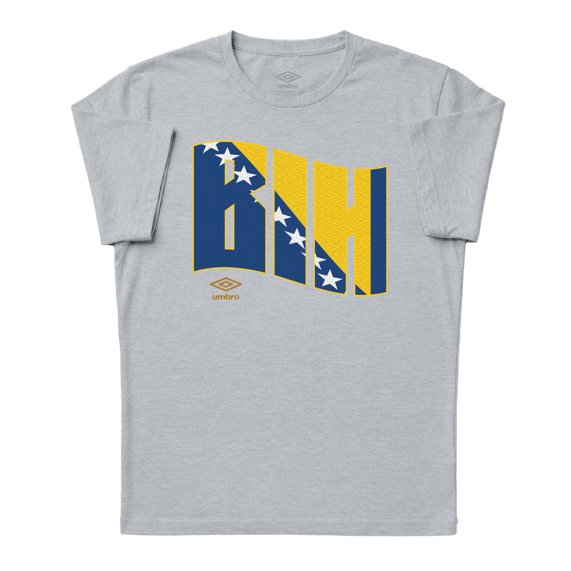 Bosnia and Herzegovina wavy graphic sport grey soccer tees. Shop football team t-shirts in soft cotton by Umbro.