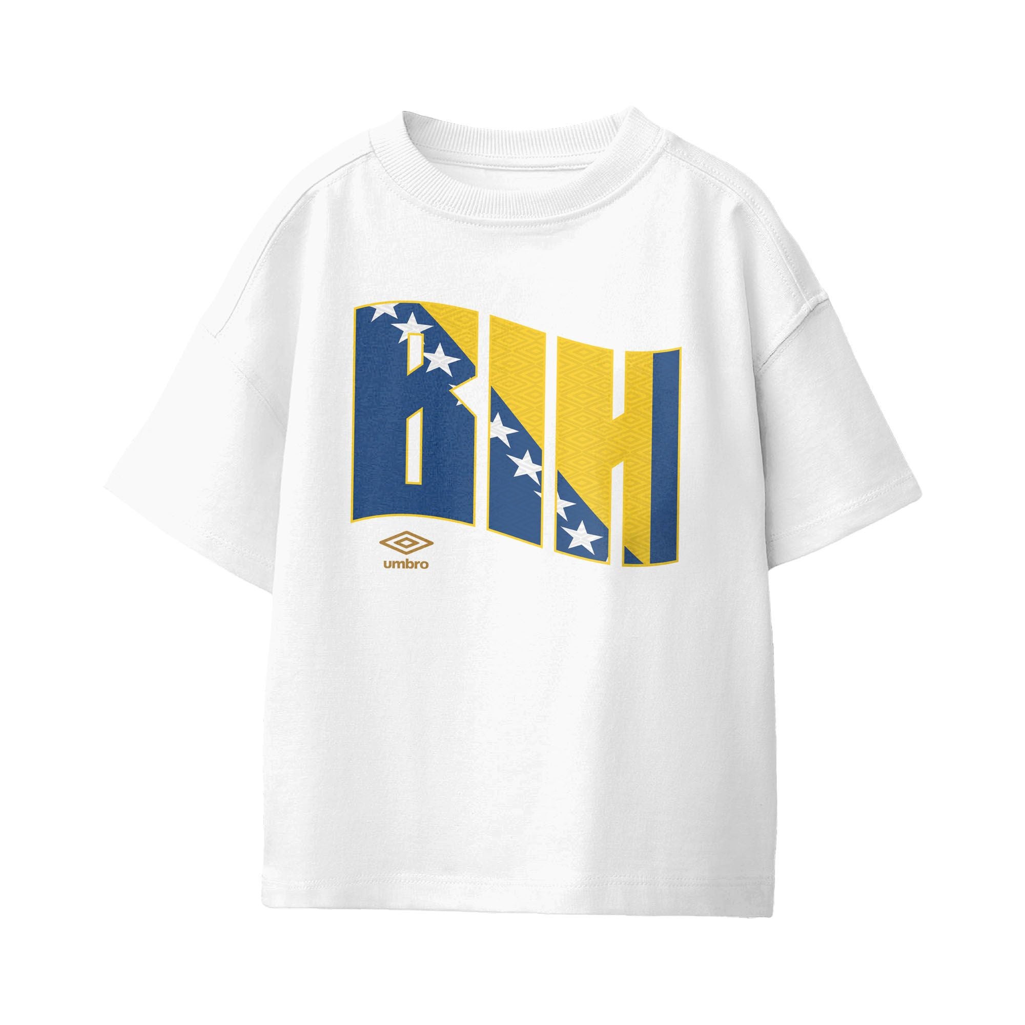 Kids’ Bosnia and Herzegovina wavy white soccer T-shirt. Shop football team tees in soft cotton by Umbro.