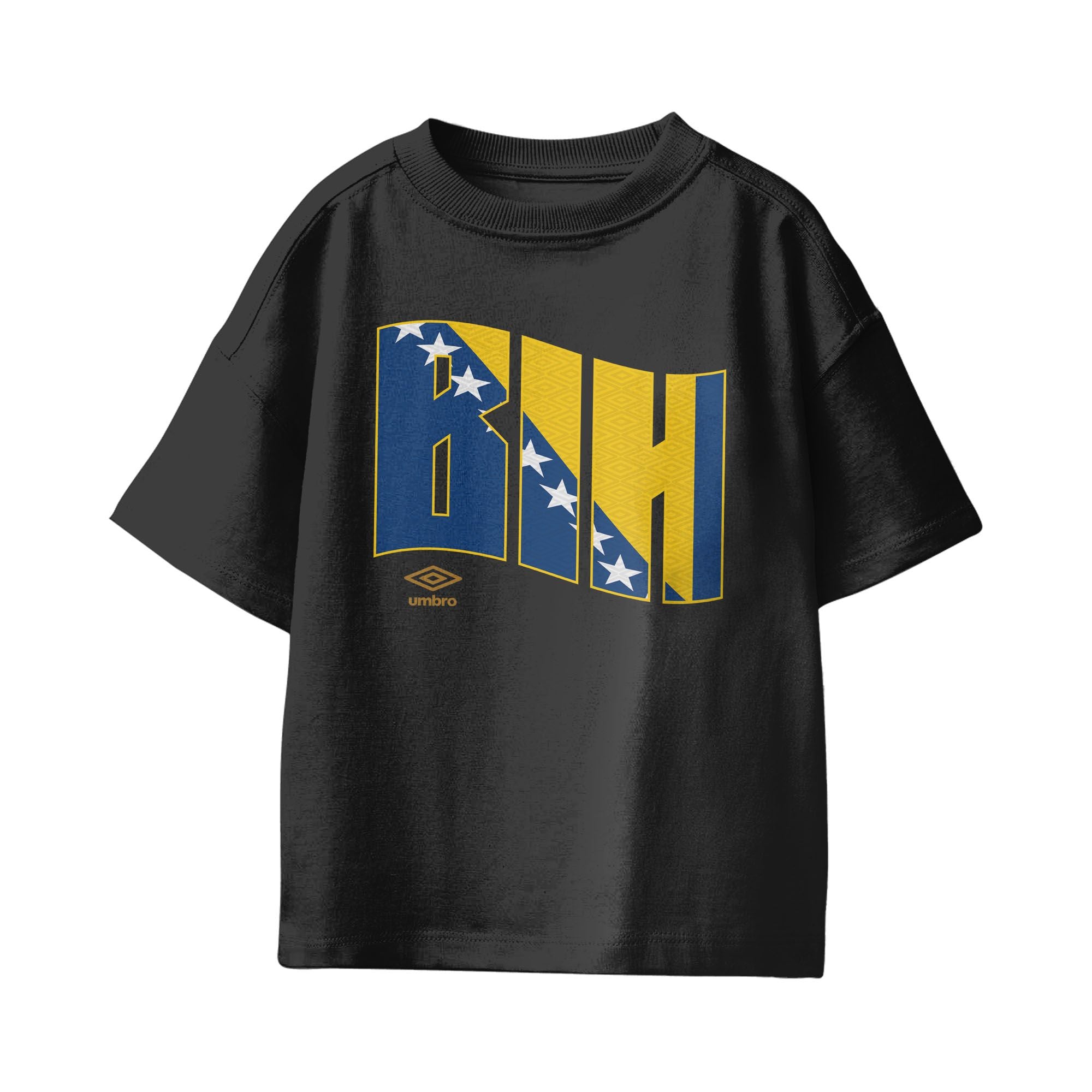 Kids’ Bosnia and Herzegovina wavy black soccer tees. Shop football team t-shirts in soft cotton by Umbro.