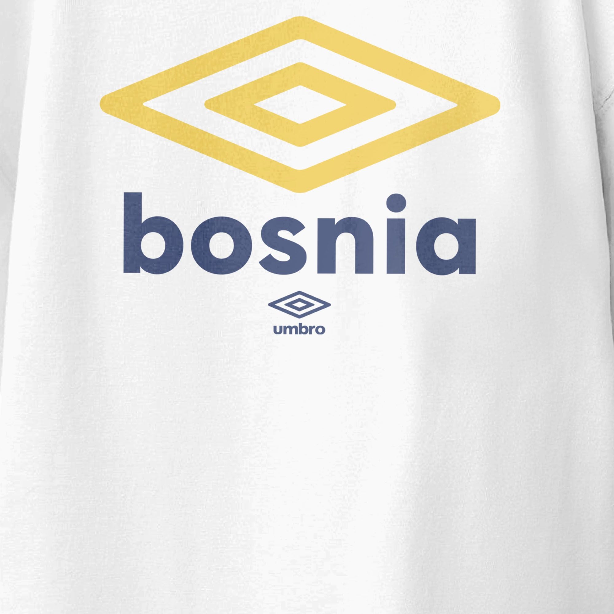 Kids’ Bosnia and Herzegovina diamond logo white soccer T-shirts. Shop football team tees in soft cotton by Umbro.
