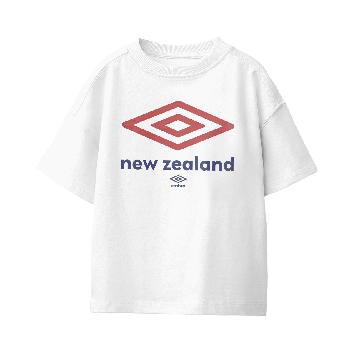 Umbro Kids White New Zealand Diamond Logo T-Shirt 100% cotton. Shop kids logo tees by Umbro.
