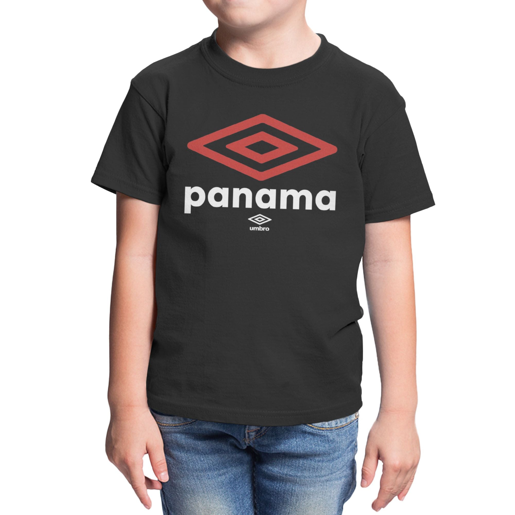 Umbro Kids Panama Diamond Logo T-Shirt Black in a soft cotton.- Shop kids graphic tees by Umbro.