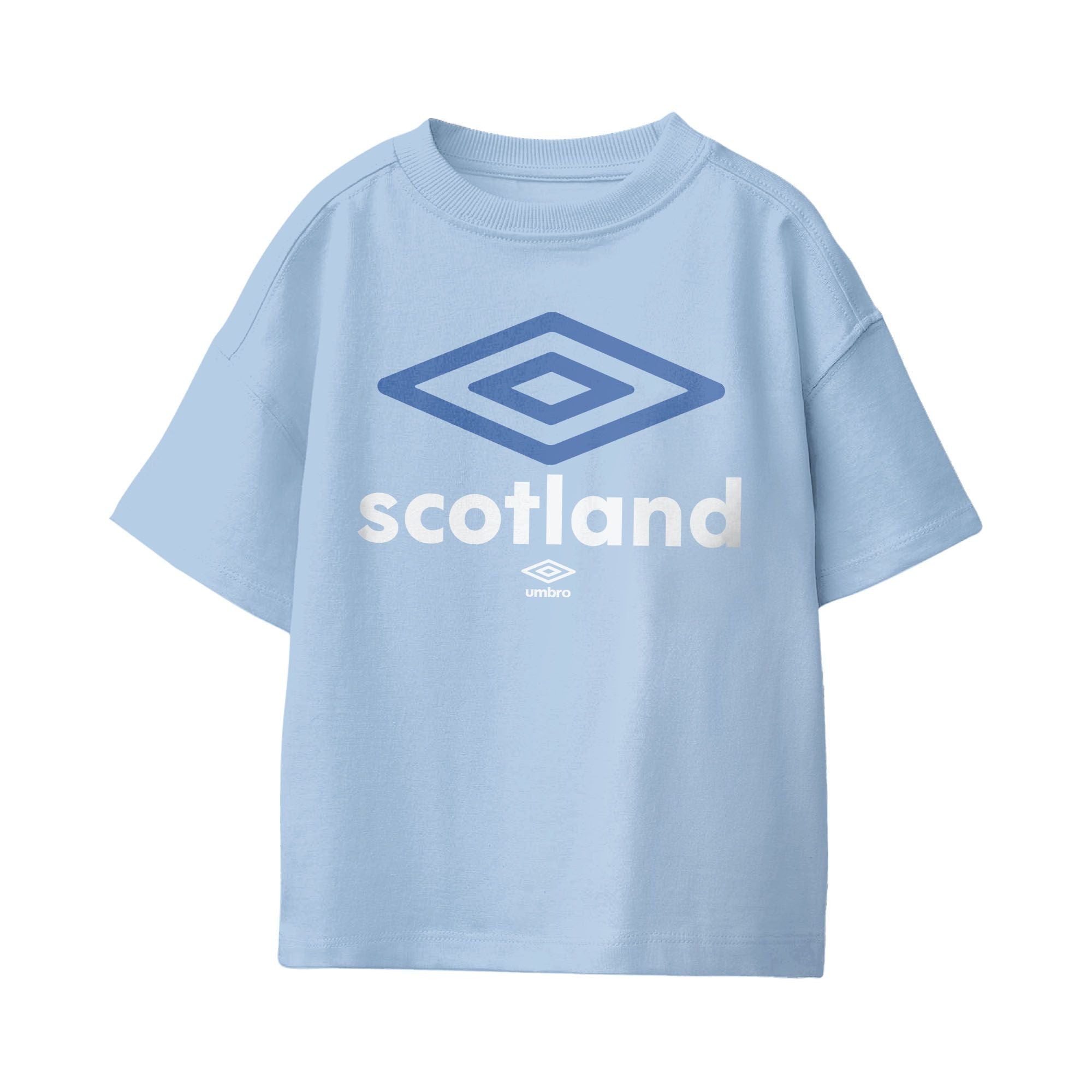 Kids’ Scotland diamond logo light blue soccer T-shirt. Shop football team tees in soft cotton by Umbro.