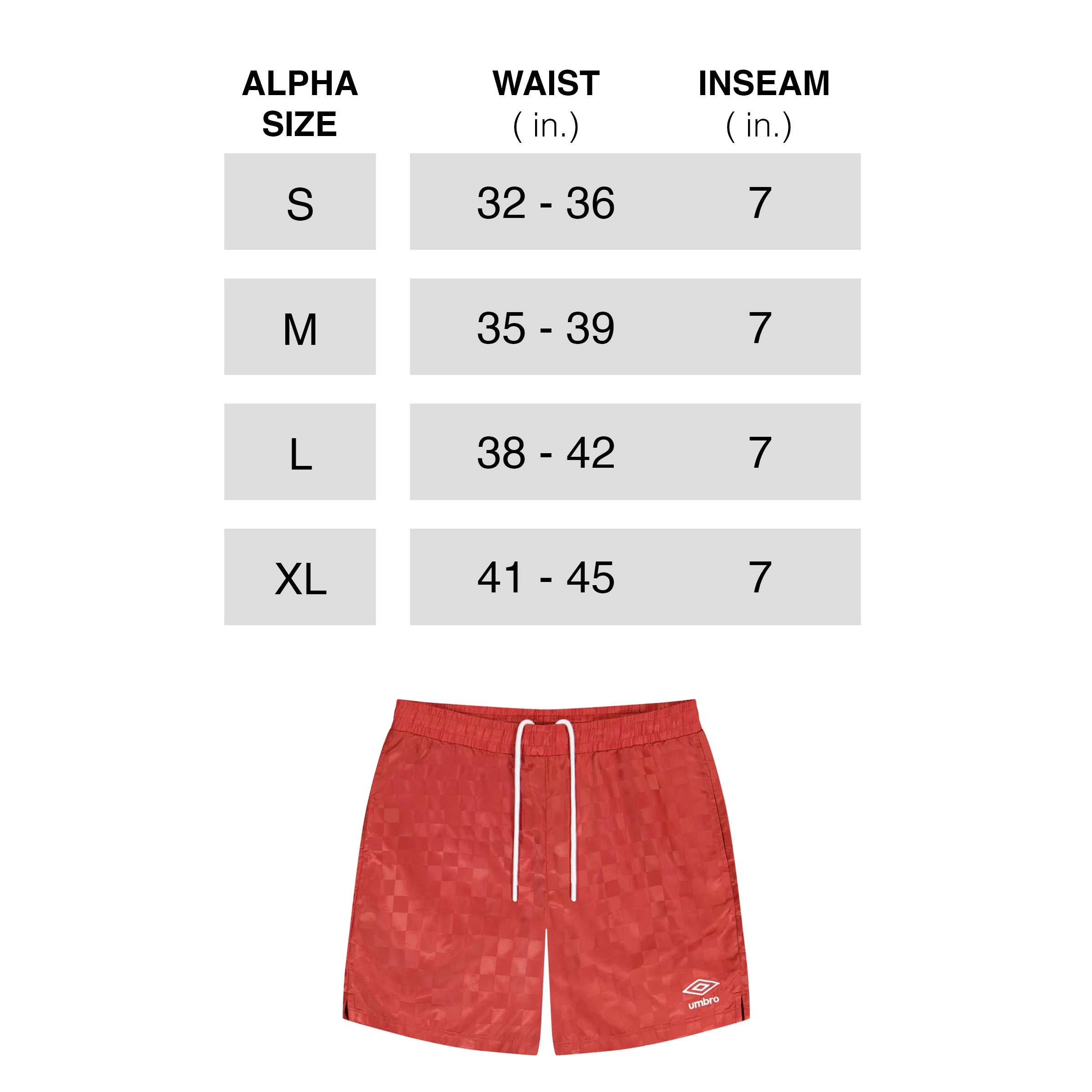 Umbro mens soccer shorts size chart - red nylon checkered short