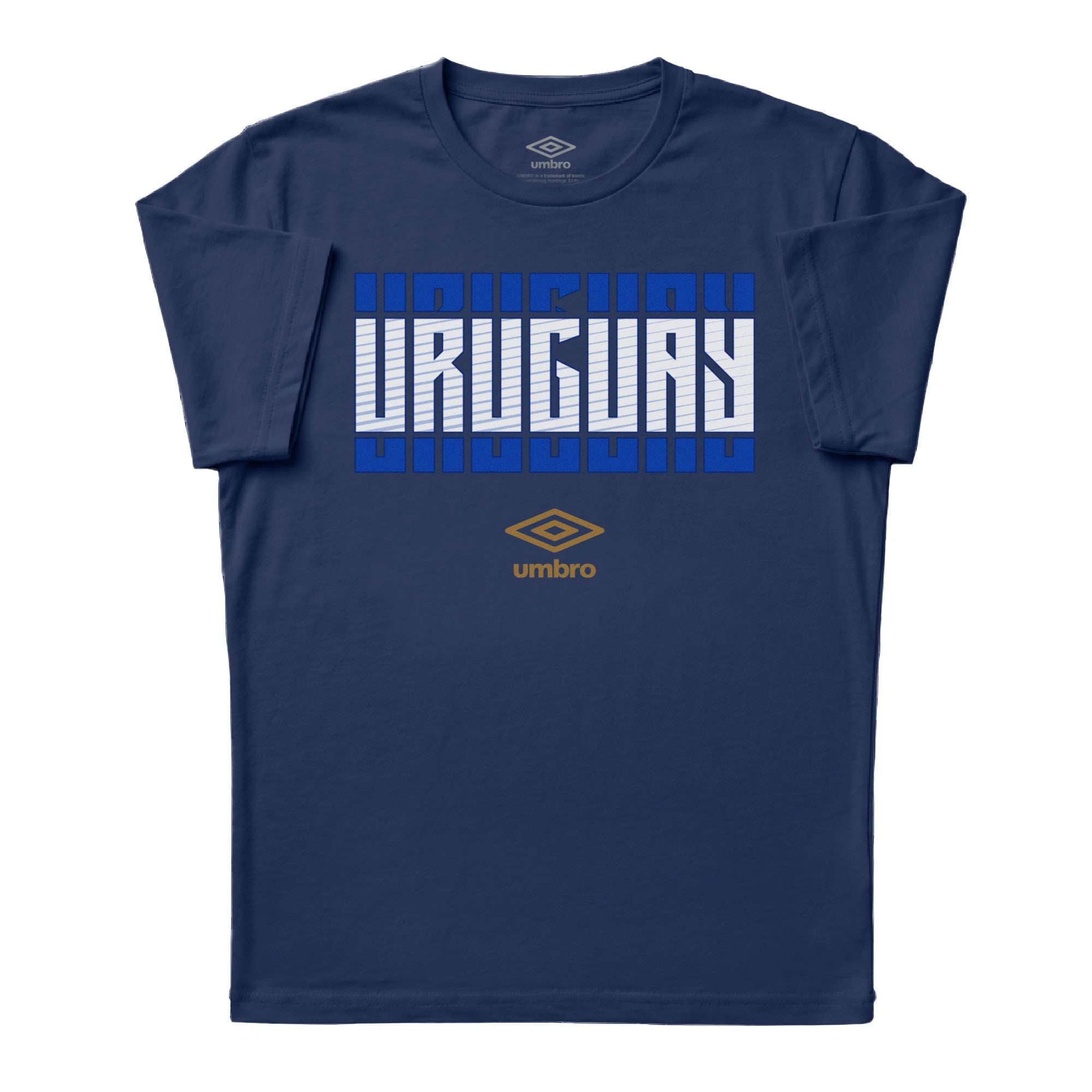 Uruguay Stacked navy blue soccer tee in cotton with short sleeves and round neck - Shop men's graphic tees by Umbro.