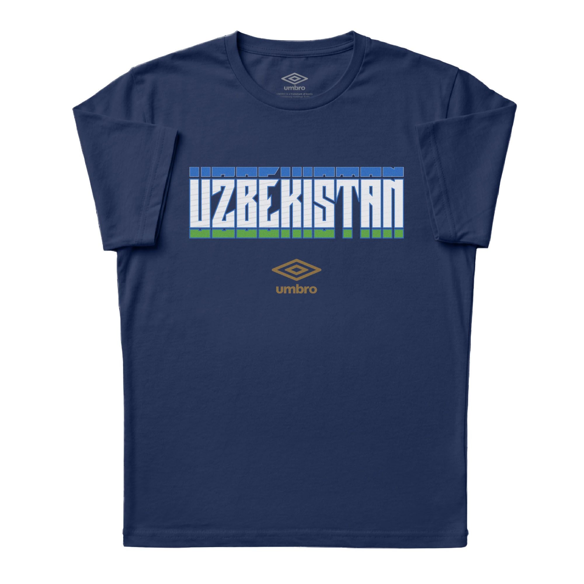 Uzbekistan Stacked navy blue soccer tee in cotton with short sleeves and round neck - Shop men's cotton tees by Umbro