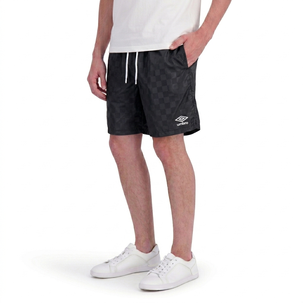 umbro mens checkered nylon shorts in black